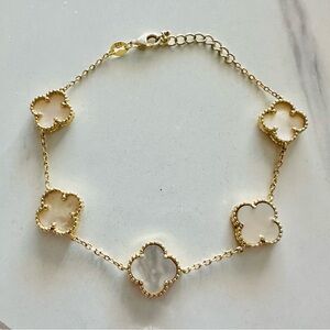Gold Over 925 Mother of Pearl Clover Bracelet